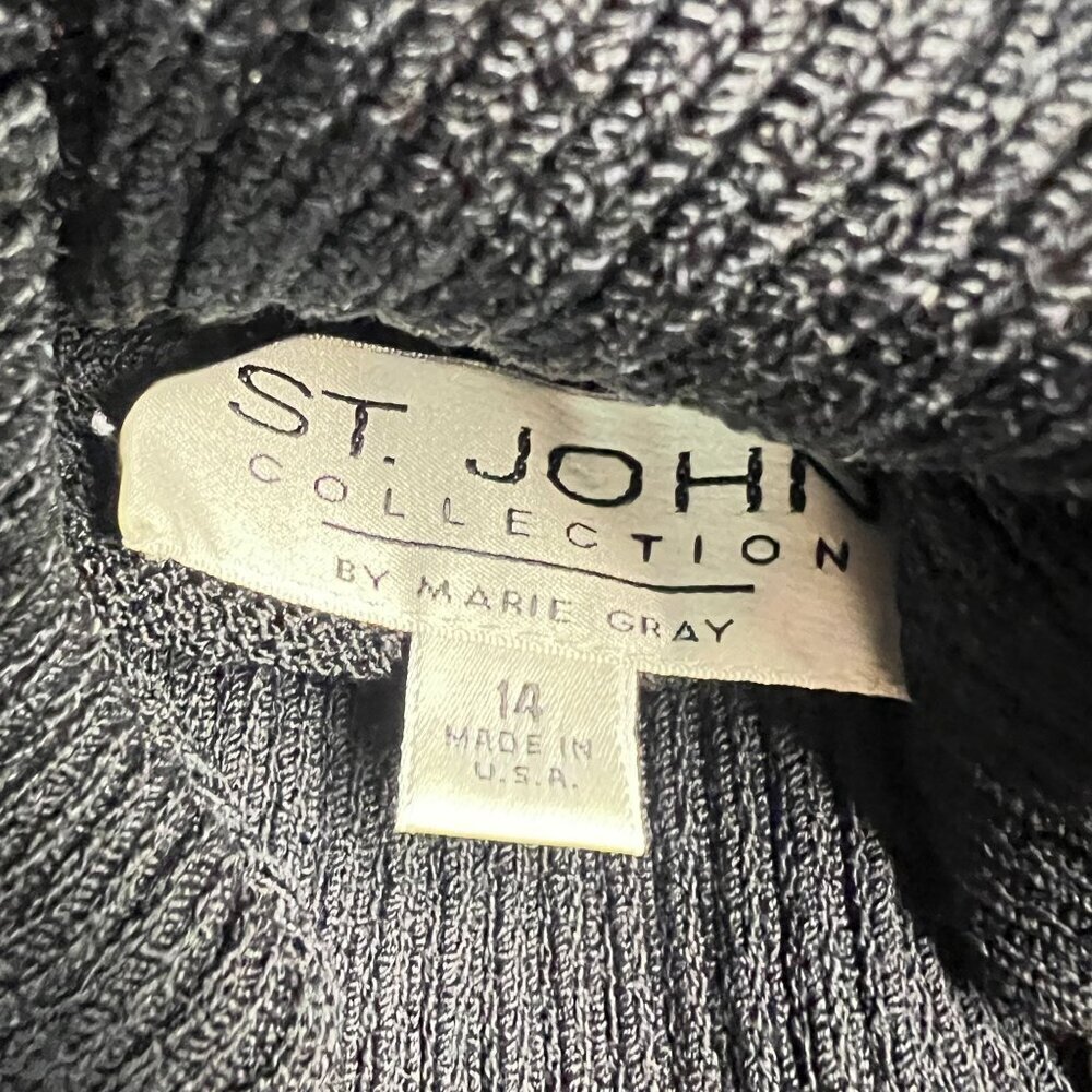 VTG St John Sportswear Sweater Size 14 Black  Turtleneck Santana Knit  Leather L - Picture 3 of 9